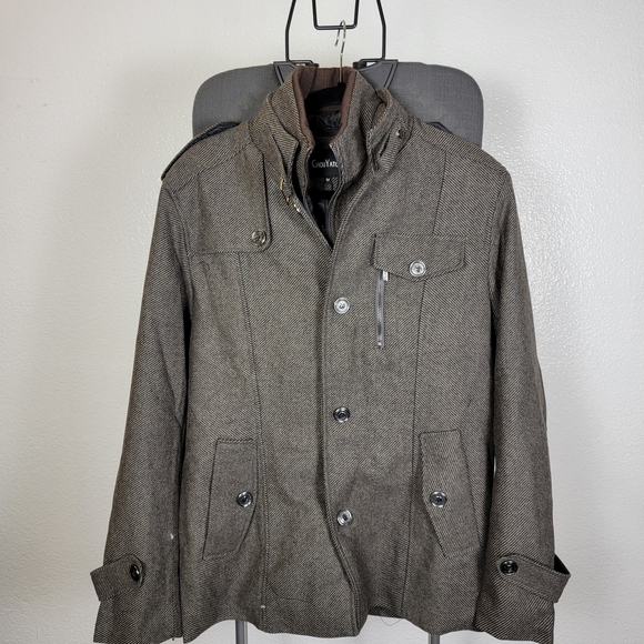ChouYatou Men's Grey Full Zip Long Sleeve Button Front Pea Coat Jacket Size M - Picture 1 of 7